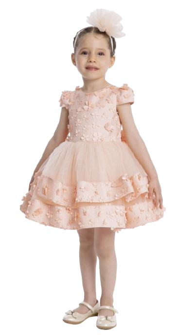 11477 - Salmon Layered Skirted Girls Dress
