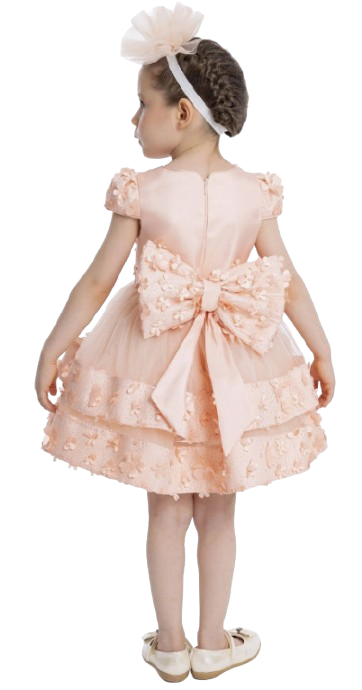 11477 - Salmon Layered Skirted Girls Dress