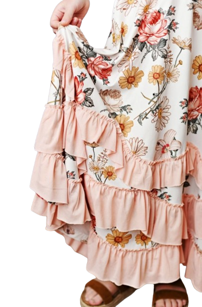 117513829 - Ivory Botanical Flutter Sleeve Ruffles Summer Dress