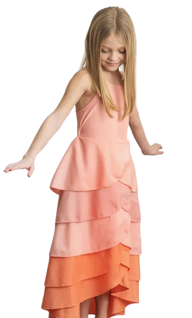 117761667 - Peach Sunrise Ombre Layered Summer Halter Hi Lo Dress