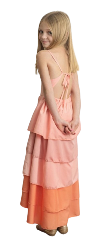 117761667 - Peach Sunrise Ombre Layered Summer Halter Hi Lo Dress