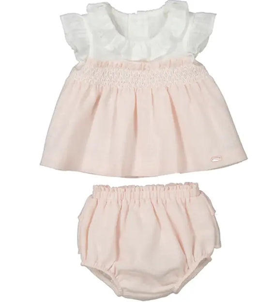 1210 - Mayoral Nude Pink & White Baby Girls Dress & Pants Set Cadiz Boutique, Inc.