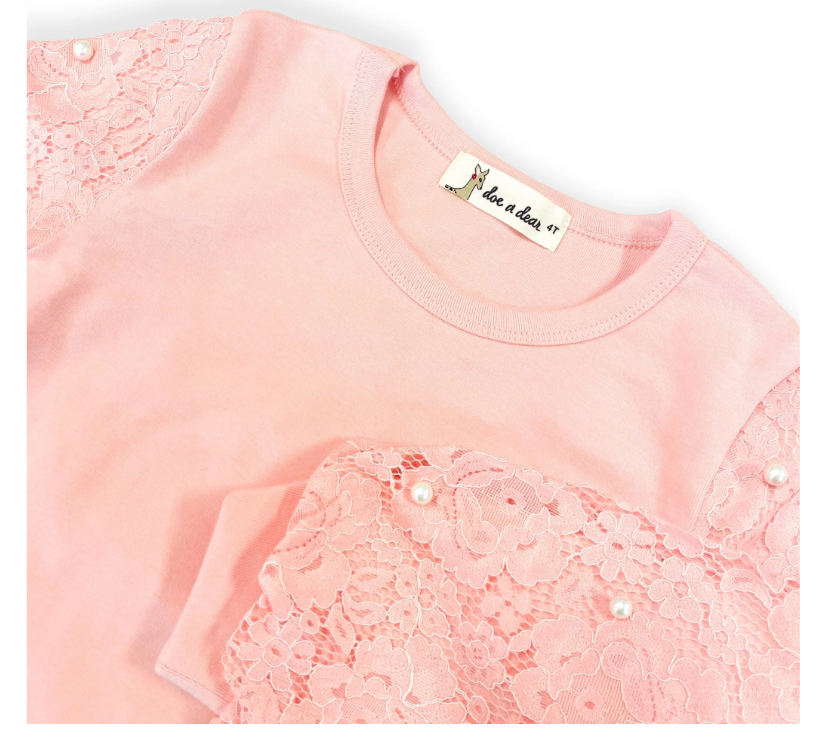 12357 - Lace & Pearl Accents Top & Pant Set