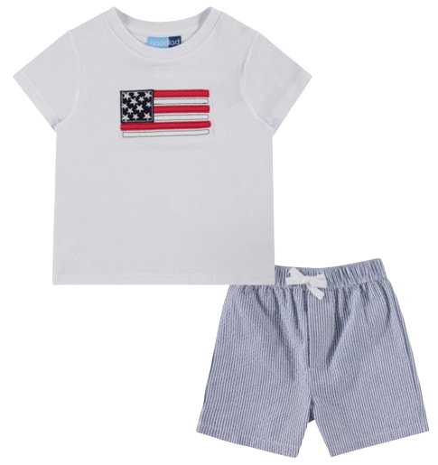 1345S2 - Good Lad Boys Flag Appliqued July 4th Short Set