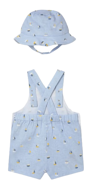 1611 - Newborn Boy Printed Dungaree and Hat Set (Mayoral) b