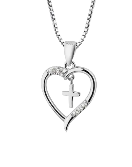 GPBCN-18 - Cherished Moments Sterling Silver Children's Cross Heart Necklace For Girls Cadiz Boutique, Inc.