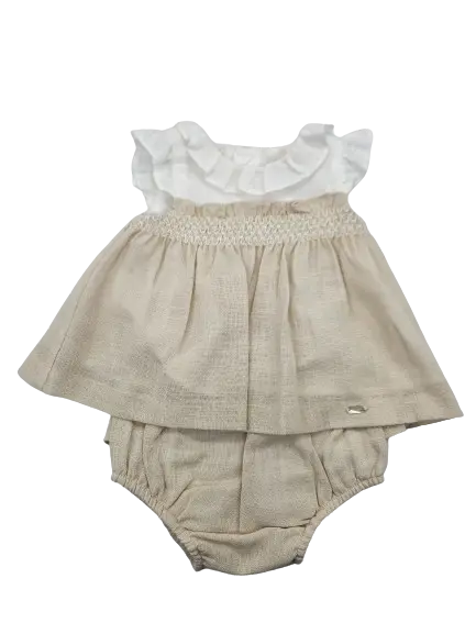 1210 - Mayoral Nude Pink & White Baby Girls Dress & Pants Set Cadiz Boutique, Inc.