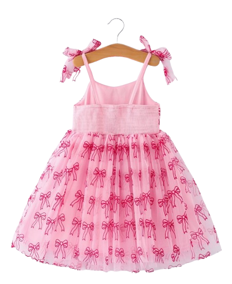DRG56269 - Spring and Summer Pink Tulle Bow Party Dress
