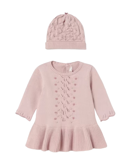 2888 - Vestido de punto para niña recién nacida con gorro