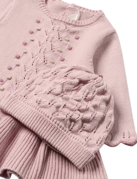2888 - Vestido de punto para niña recién nacida con gorro