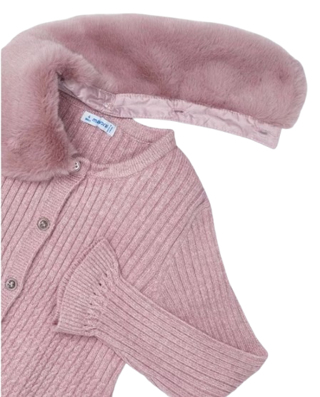 4362 - Cárdigan de punto para niña con cuello de piel sintética