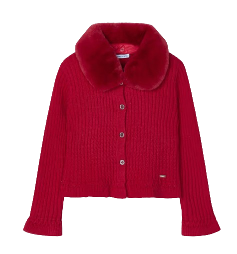 4362 - Cárdigan de punto para niña con cuello de piel sintética