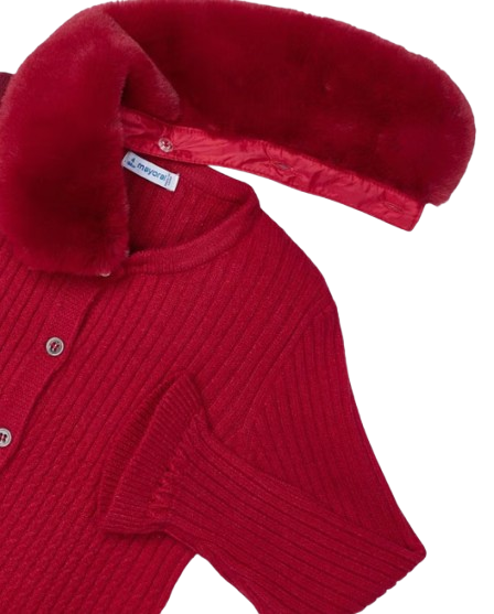 4362 - Cárdigan de punto para niña con cuello de piel sintética
