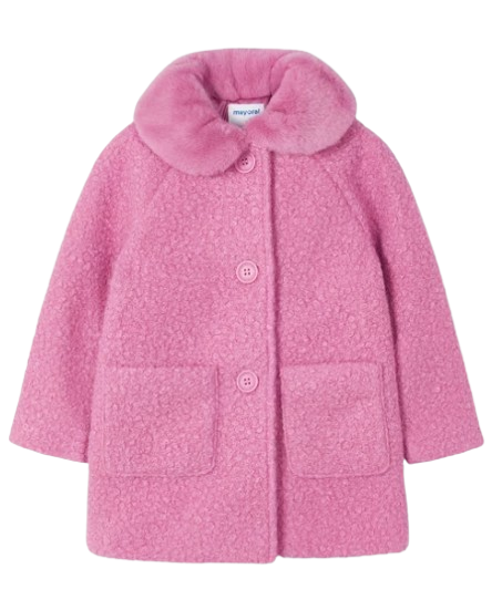 4487R - Abrigo de peluche para niña con cuello de piel sintética