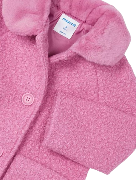 4487R - Abrigo de peluche para niña con cuello de piel sintética