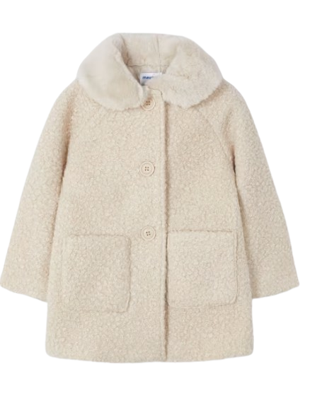 4487 - Abrigo de peluche para niña con cuello de piel sintética