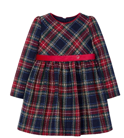 4911 - Girl Checked Dress with Velvet Band