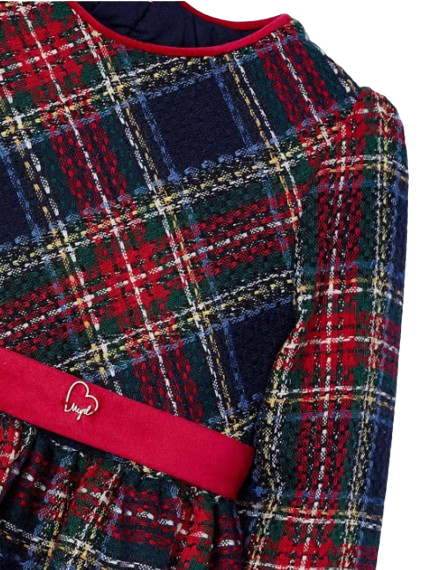 4911 - Girl Checked Dress with Velvet Band