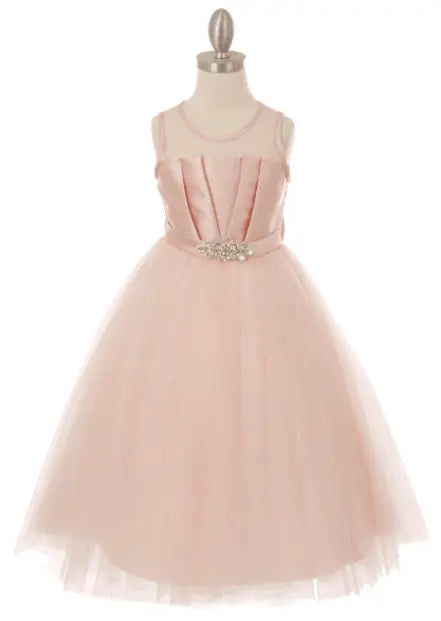 5076 - Girls Satin Bodice Tea Length Dress Cadiz Boutique, Inc.