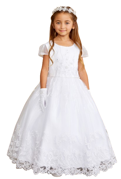 5841 - Floral Embroidery Bodice and Skirt Communion Dress