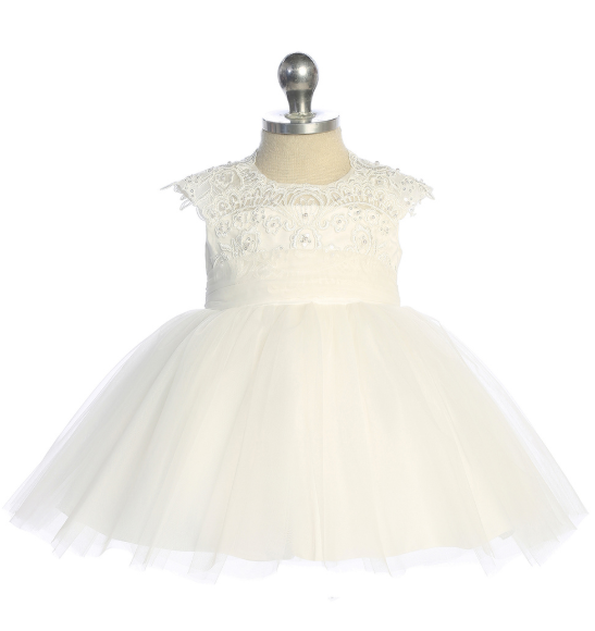 5856SI - Baby Girls Corded Lace Bodice with Mesh Skirt