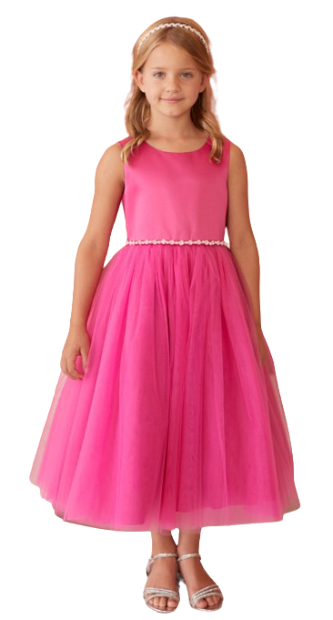 TT5872 - Satin Bodice with Tulle Skirt and Rhinestone Sash