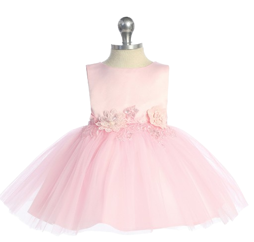 TT5873S - Satin Bodice with Lace Applique Waist Dress