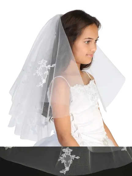 602 - Tip Top Girls Veil with Raw Edge and Lace Applique Cadiz Boutique, Inc.