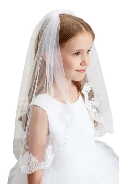 TTK606 - Tip Top Girls Scalloped First Communion Veil with a Lace Applique Trim Cadiz Boutique, Inc.