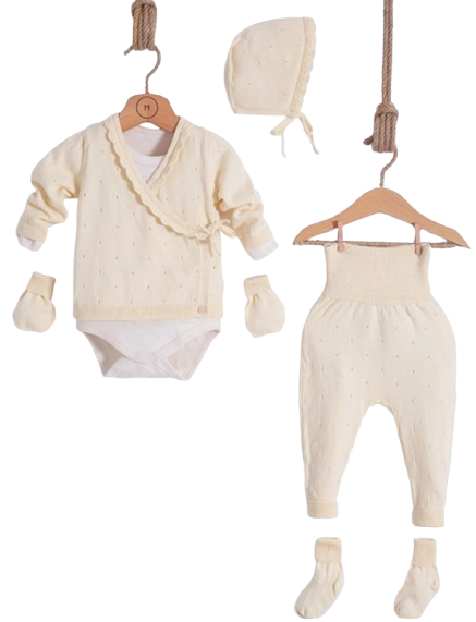 6910 - Cotton Kimono-Style Baby Outfit – 6-Piece Knit Gift Set
