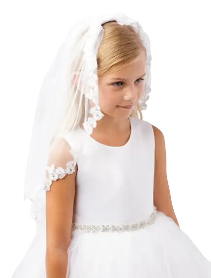 TTK695 - Tip Top Girl's Single Layer Floral Lace Edge Veil Cadiz Boutique, Inc.