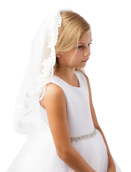 TTK697 - Tip Top Girl's Single Layer Veil with a Wide Floral Lace Edge Cadiz Boutique, Inc.