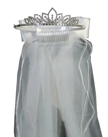 702T - Rhinestone Tiara with Veil and Large Satin Bow on the Back Cadiz Boutique, Inc.