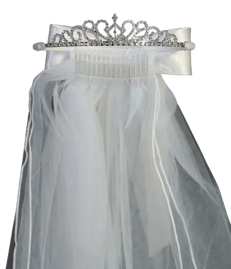 703T - Rhinestone Tiara with Veil and Large Satin Bow on the Back Cadiz Boutique, Inc.