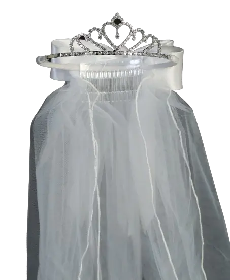 705T - Rhinestone Tiara with Veil and Large Satin Bow on the Back Cadiz Boutique, Inc.