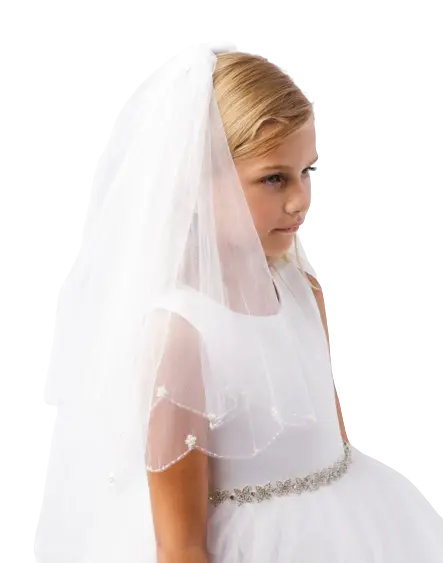 TTK 719 - Tip Top Girls Veil with Beaded Scallop Edge with Sequin Flowers Cadiz Boutique, Inc.