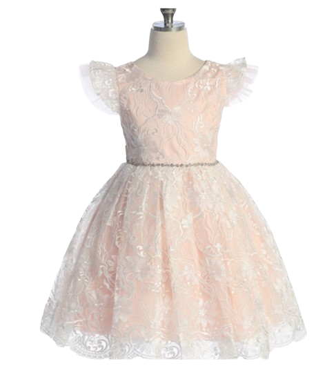 7235 - Embroidered Lace With Puffy Tulle Sleeves