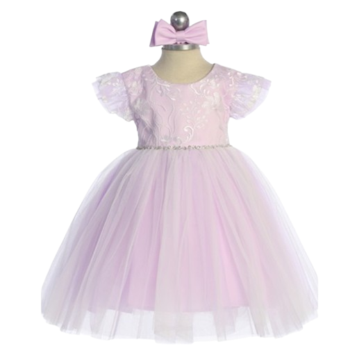 7235SL - Embroided Lace Top With Puffy Tulle Sleeves