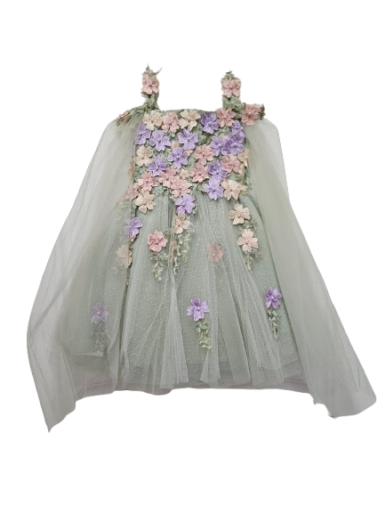 7257G - Floral Dress Green