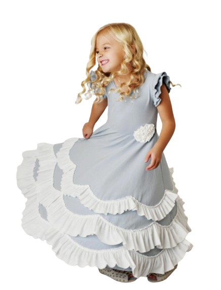 99517540 - Dusty Lavender Ruffles Flutter Sleeve Rosette Dress