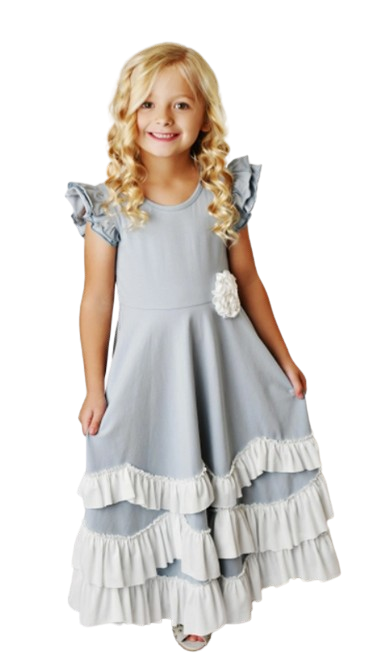 99517540 - Dusty Lavender Ruffles Flutter Sleeve Rosette Dress