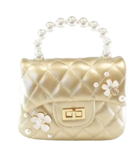 B1303 - Doe A Deer Pearl Handle Quilted Leather Purse w/ Charms Cadiz Boutique, Inc.