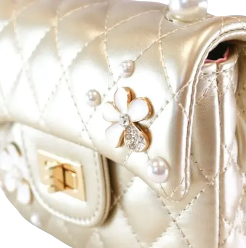 B1303 - Doe A Deer Pearl Handle Quilted Leather Purse w/ Charms Cadiz Boutique, Inc.