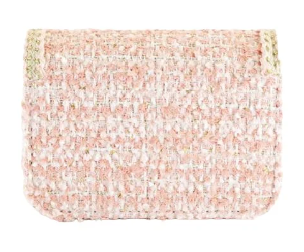 B1306A - Floral Brooch Tweed Purse - Pink