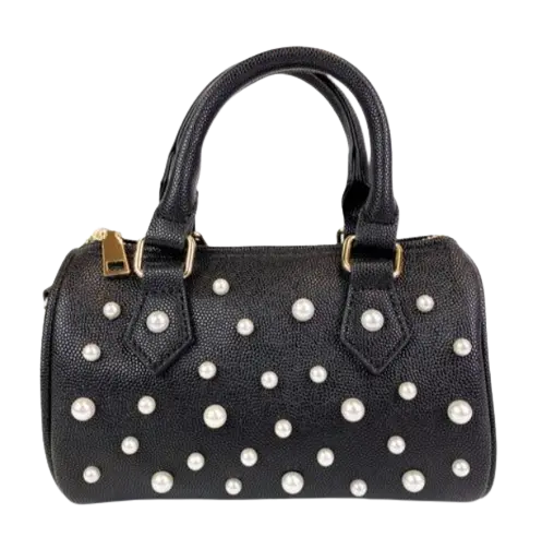 B1312 - Doe A Deer Pearl Studs Leather Barrel Bag Cadiz Boutique, Inc.