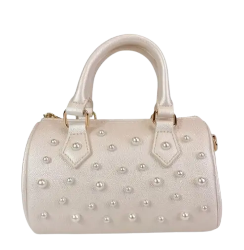 B1312 - Doe A Deer Pearl Studs Leather Barrel Bag Cadiz Boutique, Inc.