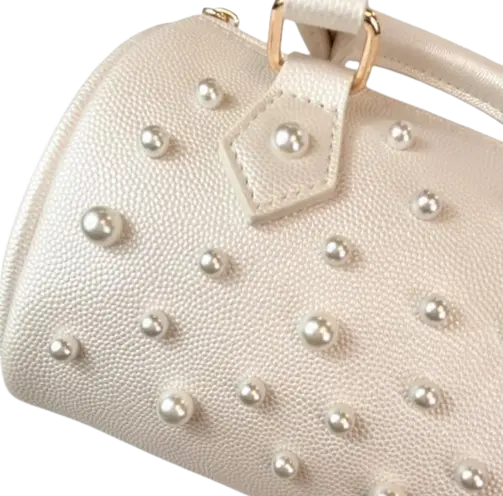 B1312 - Doe A Deer Pearl Studs Leather Barrel Bag Cadiz Boutique, Inc.