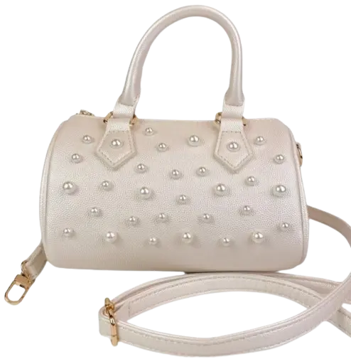 B1312 - Doe A Deer Pearl Studs Leather Barrel Bag Cadiz Boutique, Inc.