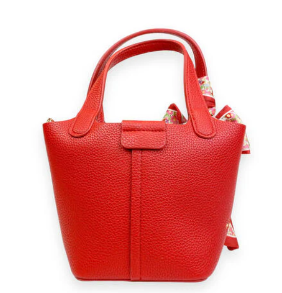 B1318 - Red Satchel Bag w/ Scarf