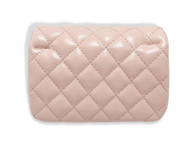 B1337P - Pink Pearl Closure Quilted Purse